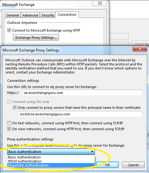 outlook 2010 setup exchange account edinboro