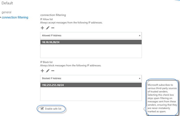 EOP Office 365 Block Or Allow IP Address In Connection Filtering 