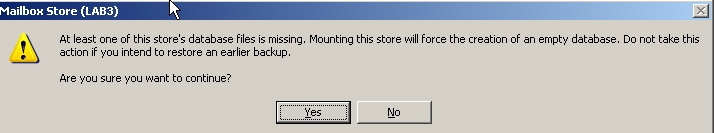 Pop-up stating you are going to mount a blank store