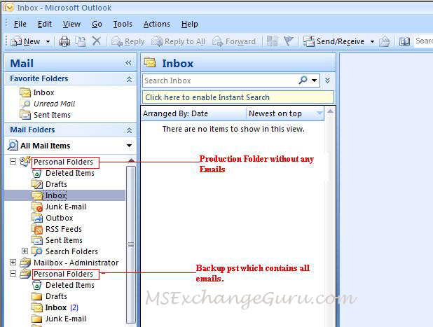 delete outlook personal folders inbox