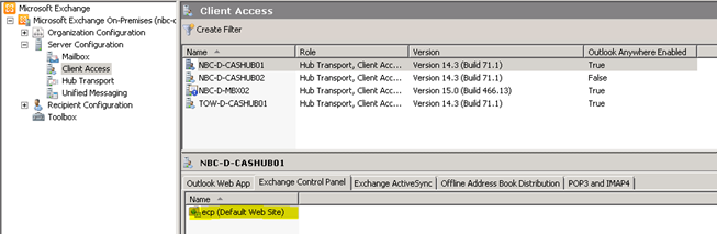 exchange 2010 control panel permissions